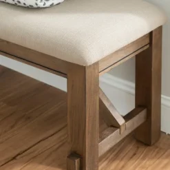 Kirkland's Home Basketweave Upholstered Wood Bench- Benches & Ottomans