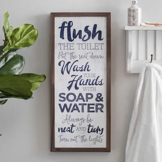 Kirkland's Home Bathroom Rules Typography Wall Plaque- Wall Quotes & Signs