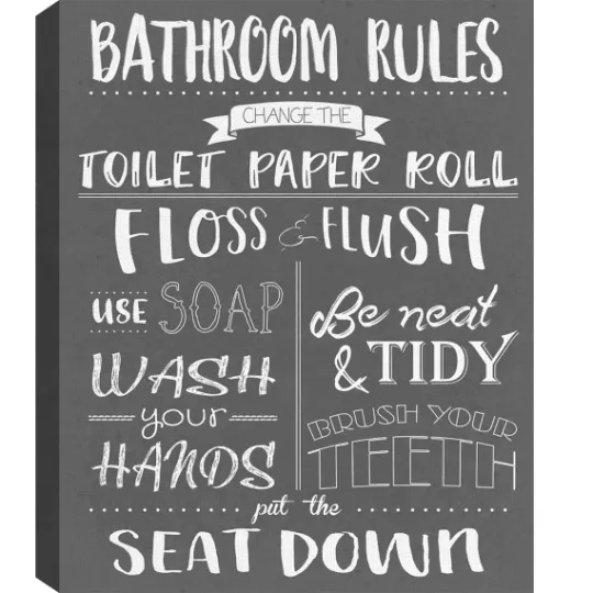 Kirkland's Home Bathroom Rules Wrapped Canvas Art Print- Wall Quotes & Signs
