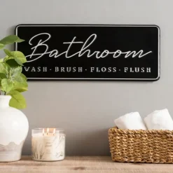 Kirkland's Home Bathroom Wash Brush Floss Flush Wall Plaque- Wall Quotes & Signs