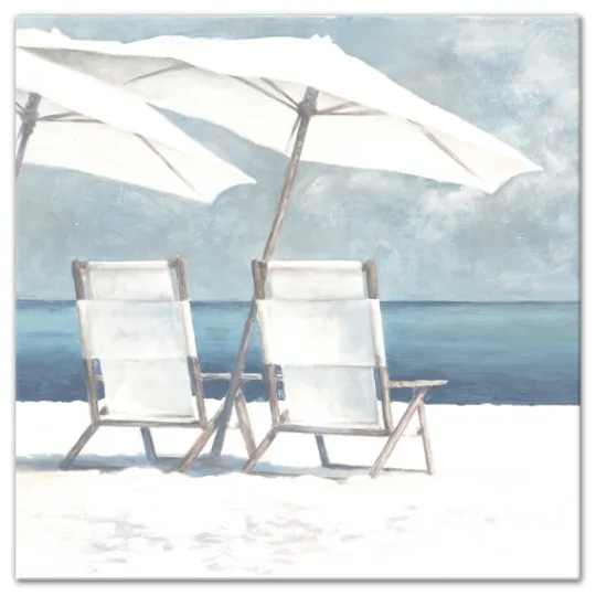 Kirkland's Home Beach Chairs And Umbrella Coastal Canvas Art Print- Canvas Art