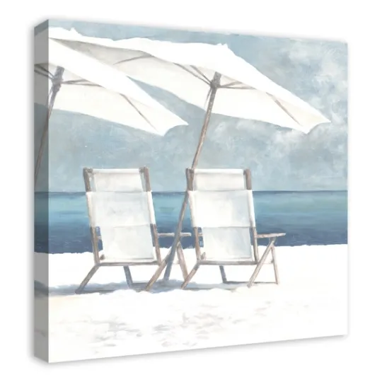 Kirkland's Home Beach Chairs And Umbrella Coastal Canvas Art Print- Canvas Art