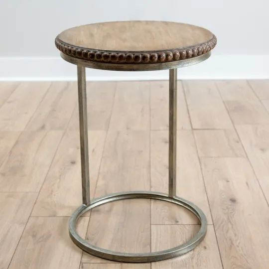 Kirkland's Home Beaded Round Wood C-Table- Accent & End Tables