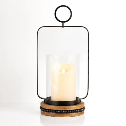 Kirkland's Home Beaded Trim Wood And Metal Hurricane- Candle Holders
