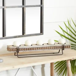 Kirkland's Home Beaded Wood And Metal Base Candle Holder- Candle Holders