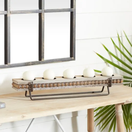 Kirkland's Home Beaded Wood And Metal Base Candle Holder- Candle Holders