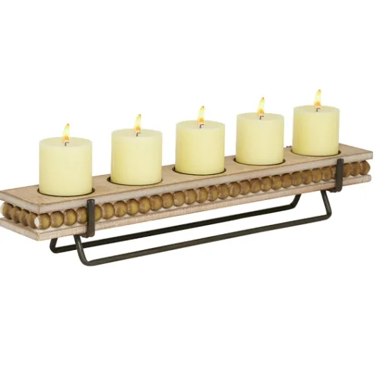 Kirkland's Home Beaded Wood And Metal Base Candle Holder- Candle Holders