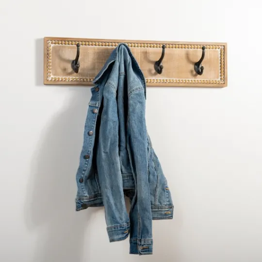 Kirkland's Home Beaded Wood Plaque Metal Wall Hooks- Hooks