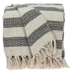 Kirkland's Home Beige And Black Diamond Stripe Throw- Blankets & Throws