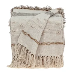 Kirkland's Home Beige And Cream Eclectic Woven Throw With Tassels- Blankets & Throws