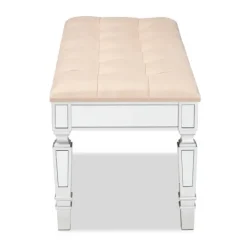 Kirkland's Home Beige Button Tufted Bench With Mirrored Base- Benches & Ottomans