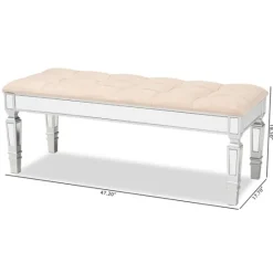 Kirkland's Home Beige Button Tufted Bench With Mirrored Base- Benches & Ottomans