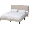 Kirkland's Home Beige Button Tufted Headboard Full Platform Bed- Beds & Headboards