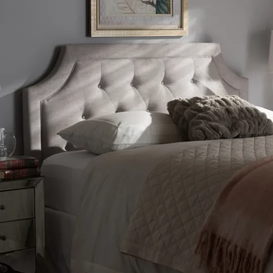 Kirkland's Home Beige Button Tufted Scalloped Queen Headboard- Beds & Headboards
