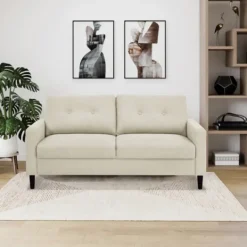 Kirkland's Home Beige Button Tufted Sofa- Sofas & Loveseats