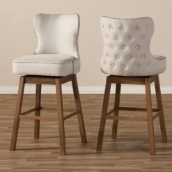 Kirkland's Home Beige Button Tufted Swivel Bar Stools, Set Of 2- Bar Stools & Counter Height Stools