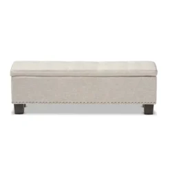 Kirkland's Home Beige Button-Tufted Upholstered Storage Bench- Benches & Ottomans