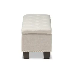 Kirkland's Home Beige Button-Tufted Upholstered Storage Bench- Benches & Ottomans