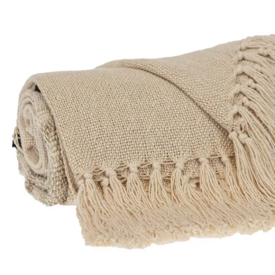 Kirkland's Home Beige Chunky Stitch Cotton Throw- Blankets & Throws
