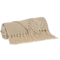 Kirkland's Home Beige Chunky Stitch Cotton Throw- Blankets & Throws