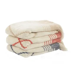 Kirkland's Home Beige Cotton Diamond Geometric Fringe Throw- Blankets & Throws