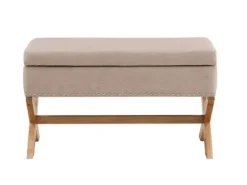 Kirkland's Home Beige Crossed Storage Ottoman- Benches & Ottomans