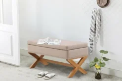 Kirkland's Home Beige Crossed Storage Ottoman- Benches & Ottomans
