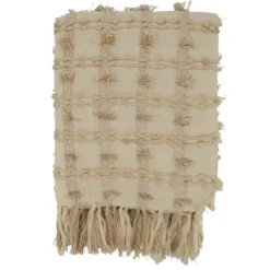 Kirkland's Home Beige Dotted Fringe Throw Blanket- Blankets & Throws
