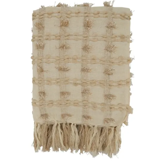 Kirkland's Home Beige Dotted Fringe Throw Blanket- Blankets & Throws