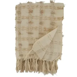 Kirkland's Home Beige Dotted Fringe Throw Blanket- Blankets & Throws