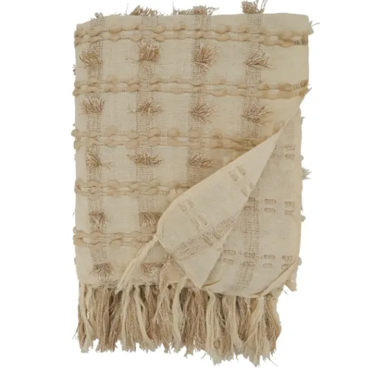 Kirkland's Home Beige Dotted Fringe Throw Blanket- Blankets & Throws