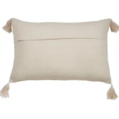 Kirkland's Home Beige Frayed Tassel Lumbar Pillow- Pillows