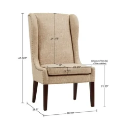 Kirkland's Home Beige High Wingback Nailhead Trim Dining Chair- Dining Chairs