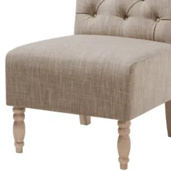Kirkland's Home Beige Luna Tufted Armless Accent Chair- Accent Chairs