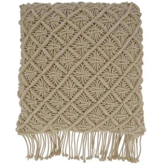 Kirkland's Home Beige Macrame Design Throw Pillow- Blankets & Throws