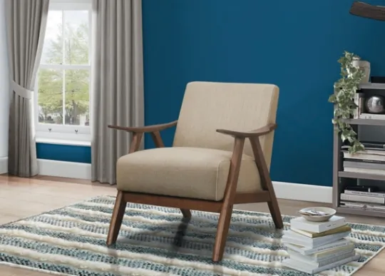 Kirkland's Home Beige Mid-Century Hazel Wood Frame Accent Chair- Accent Chairs