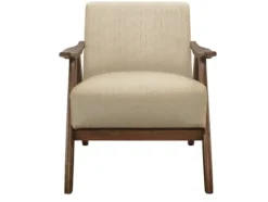 Kirkland's Home Beige Mid-Century Hazel Wood Frame Accent Chair- Accent Chairs