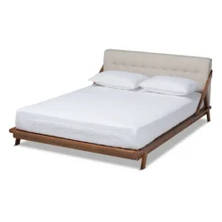 Kirkland's Home Beige Tufted And Natural Walnut Full Platform Bed- Beds & Headboards