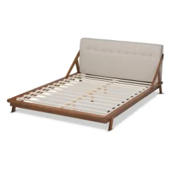 Kirkland's Home Beige Tufted And Natural Walnut Full Platform Bed- Beds & Headboards