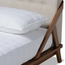 Kirkland's Home Beige Tufted And Natural Walnut Full Platform Bed- Beds & Headboards