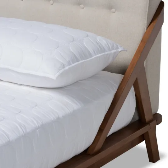 Kirkland's Home Beige Tufted And Natural Walnut Full Platform Bed- Beds & Headboards