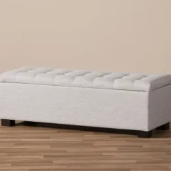 Kirkland's Home Beige Tufted Contemporary Storage Bench- Benches & Ottomans