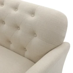 Kirkland's Home Beige Upholstered Button Tufted Loveseat- Sofas & Loveseats