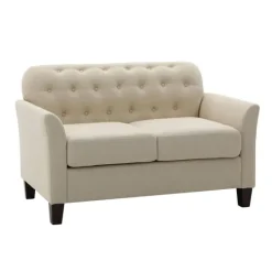 Kirkland's Home Beige Upholstered Button Tufted Loveseat- Sofas & Loveseats