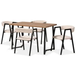 Kirkland's Home Beige Upholstered Metal Frame 5-Pc. Dining Set- Dining Tables