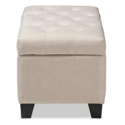Kirkland's Home Beige Upholstered Storage Ottoman- Benches & Ottomans