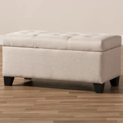 Kirkland's Home Beige Upholstered Storage Ottoman- Benches & Ottomans