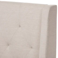Kirkland's Home Beige Upholstered Wingback Queen Platform Bed- Beds & Headboards
