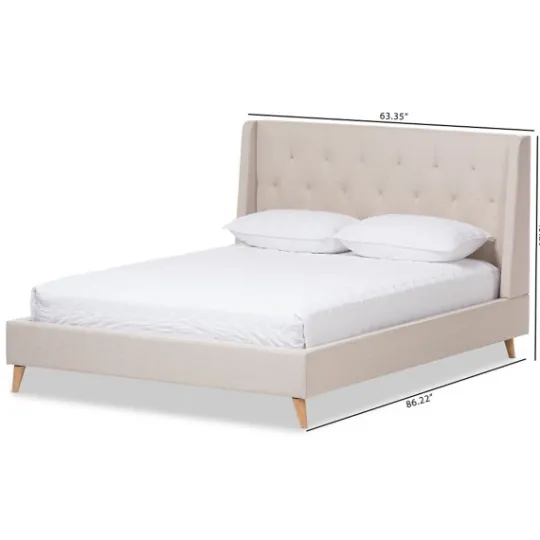 Kirkland's Home Beige Upholstered Wingback Queen Platform Bed- Beds & Headboards