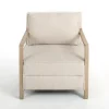 Kirkland's Home Beige Upholstered Wood Arm Accent Chair- Accent Chairs